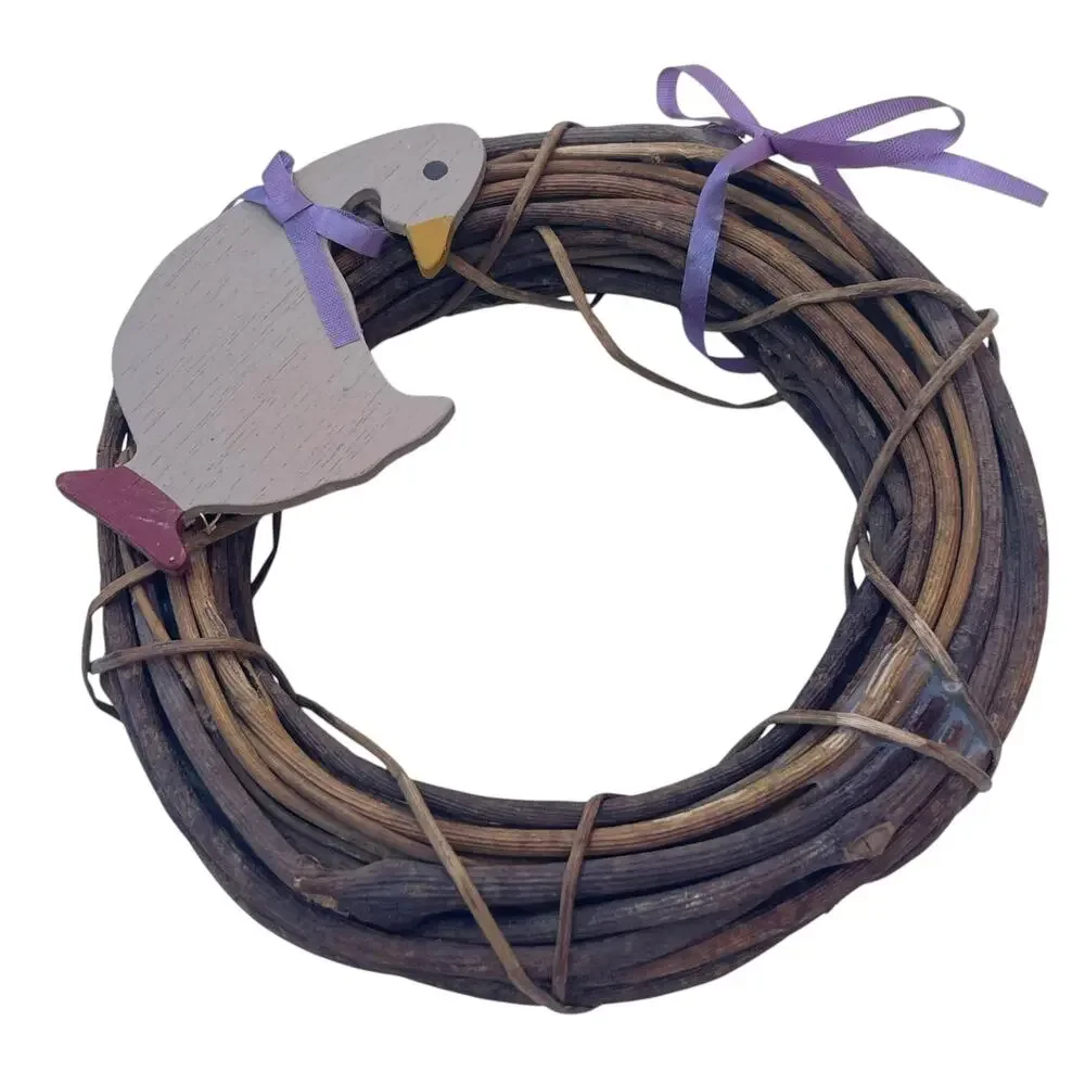 Mini Grapevine Wreath Wood Goose Lavender Bow Country Farmhouse Decor